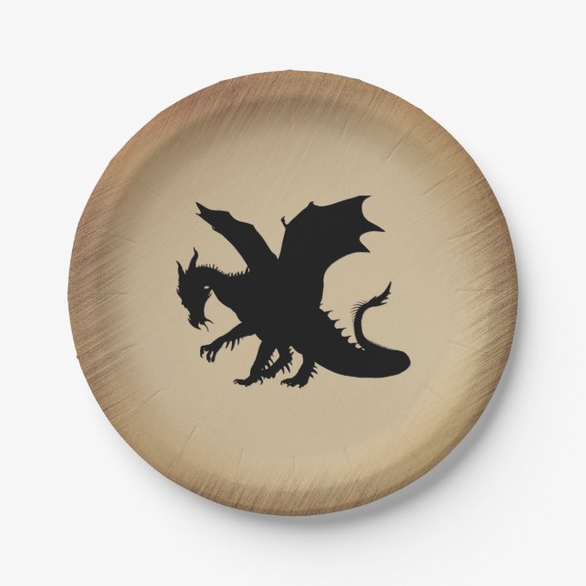 Black Dragon Rustic Background Paper Plates (Front)