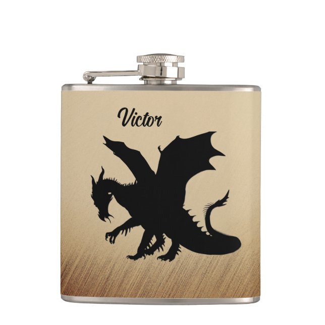 Black Dragon Rustic Background Personal Flask (Front)