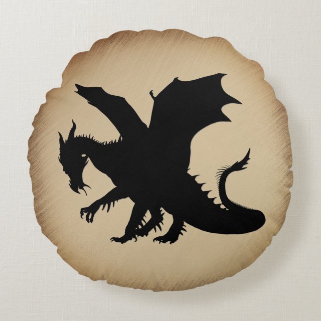 Black Dragon Rustic Background Round Pillow (Front)