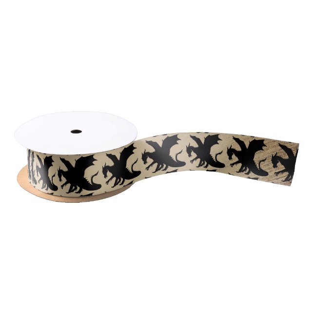 Black Dragon Rustic Background Satin Ribbon (Spool)