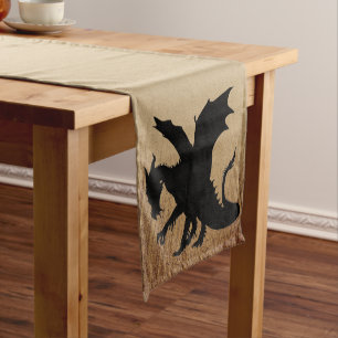 Black Dragon Rustic Background Short Table Runner