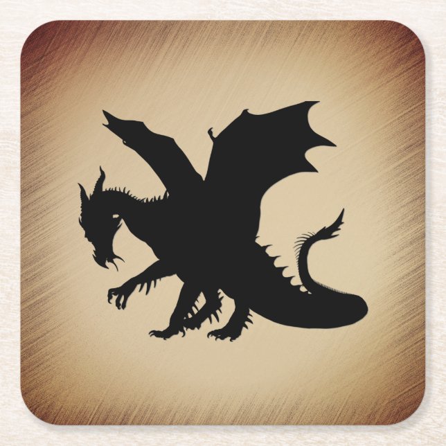 Black Dragon Rustic Background Square Paper Coaster (Front)