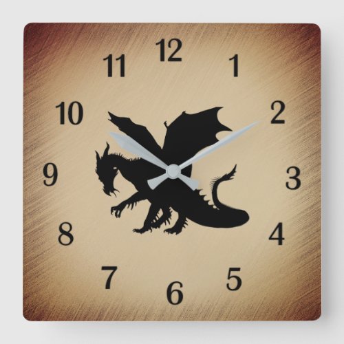 Black Dragon Rustic Background Square Wall Clock