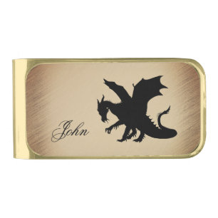 Black Dragon Rustic Scroll Gold Finish Money Clip