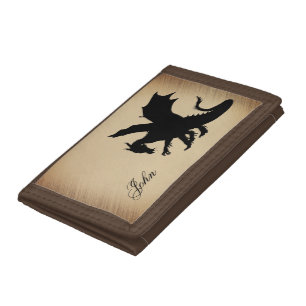 Black Dragon Rustic Scroll Tri-fold Wallet