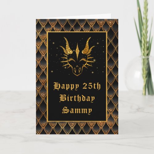 Black Dragon Scales Faux Glitter Happy Birthday Card