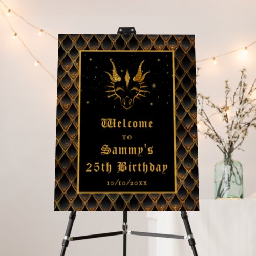 Black Dragon Scales Gold Birthday Party Welcome Foam Board