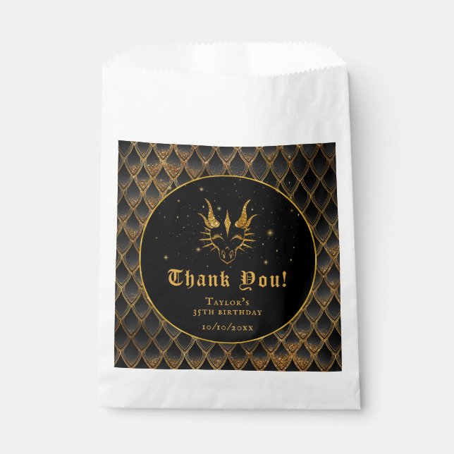 Black Dragon Scales Gold Birthday Thank You Favor Bag (Front)