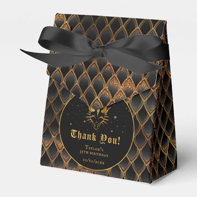 Black Dragon Scales Gold Birthday Thank You Favor Boxes (Front Side)