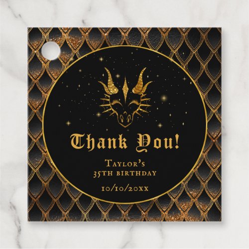 Black Dragon Scales Gold Birthday Thank You Favor Tags