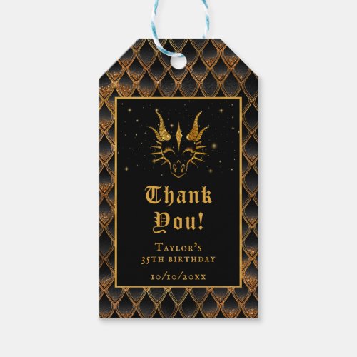 Black Dragon Scales Gold Birthday Thank You Gift Tags