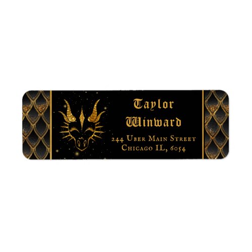 Black Dragon Scales Gold Faux Glitter Label
