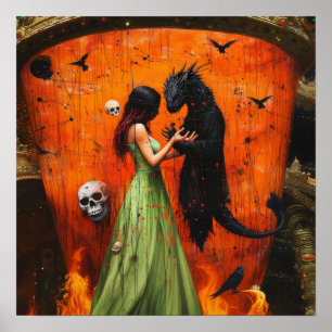 Black Dragon Shadow Work Witchy AI Art Matte Value Poster
