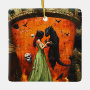 Black Dragon Shadow Work Witchy Recovery AI Art Ceramic Ornament