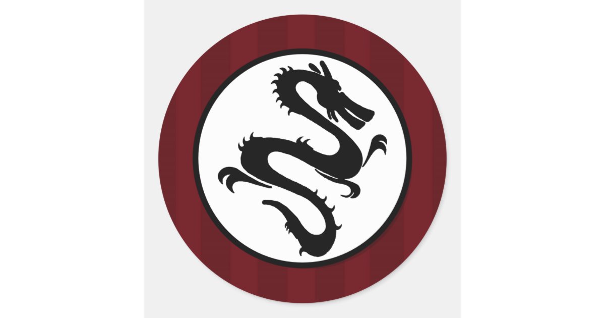 Black Dragon Silhouette On Red Stripes Classic Round Sticker Zazzle Com