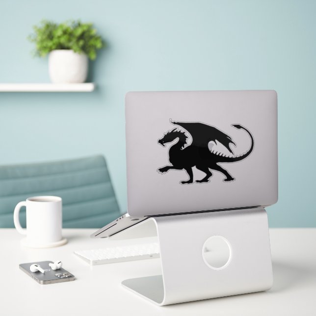 Black Dragon Silhouette Sticker (Laptop On Desk)