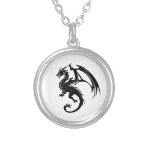 Black dragon silver plated necklace