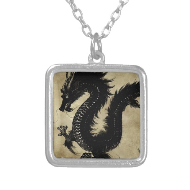 Black Dragon Silver Plated Necklace (Front)