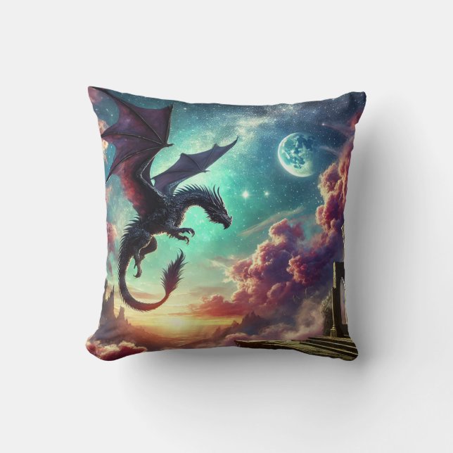 Black Dragon Throw Pillow (Front)