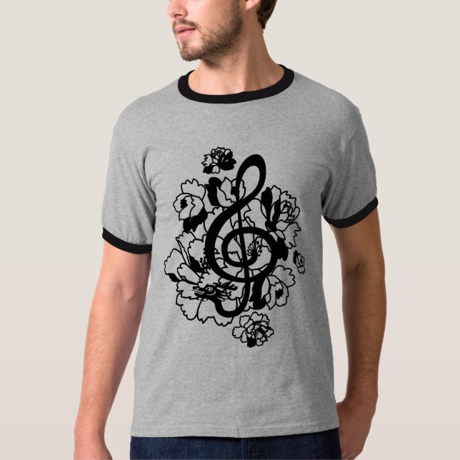 Black Dragon treble clef peonies Custom Shirt (Front)