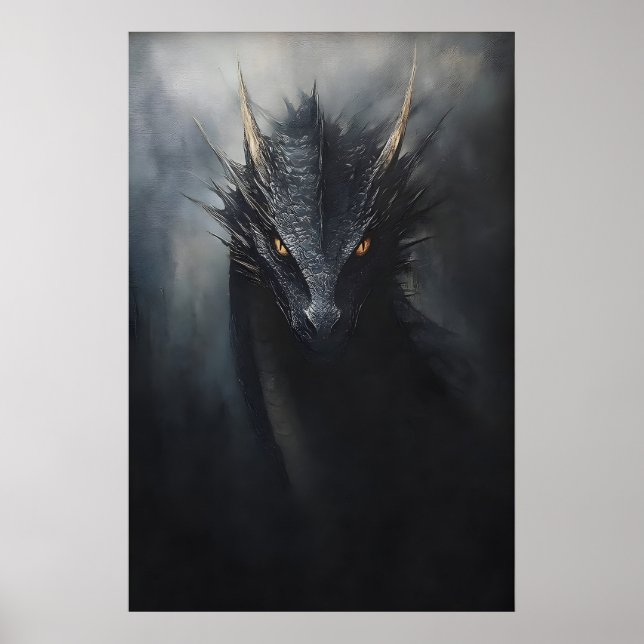 Black Dragon Wall Print, Moody Goblincore, Macabre Poster (Front)