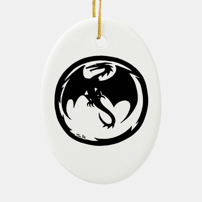 Black Dragon white ceramic ornament (Back)