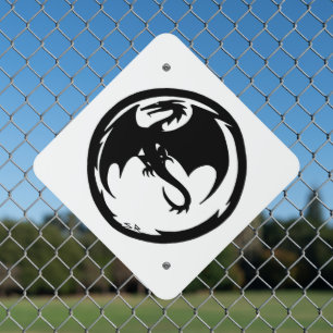 Black Dragon white diamond metal sign