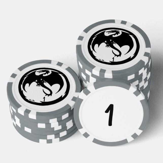 Black Dragon white gray 1 striped poker chip (Stack)