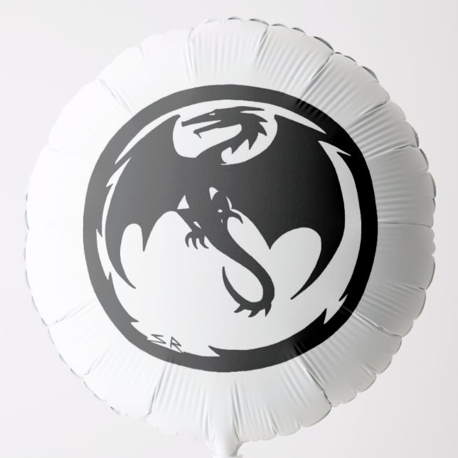 Black Dragon white helium balloon (Front)