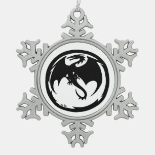 Black Dragon white pewter snowflake ornament