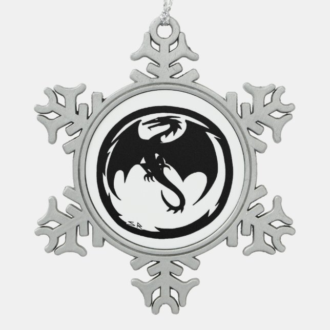 Black Dragon white pewter snowflake ornament (Front)
