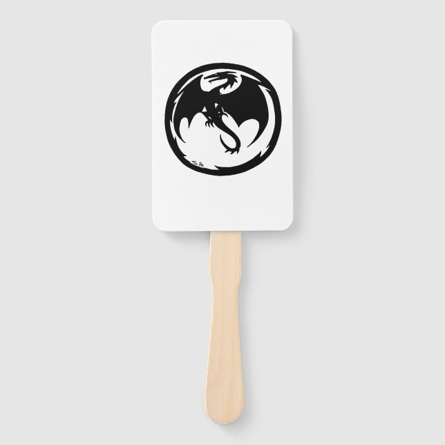 Black Dragon white rectangle hand fans (Front)