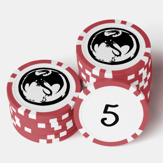 Black Dragon white red 5 striped poker chip (Stack)