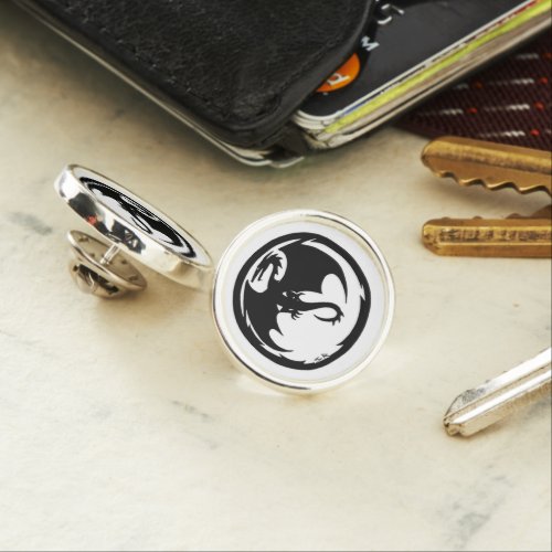 Black Dragon white silver plated lapel pin