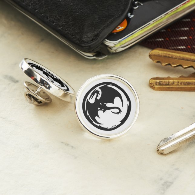 Black Dragon white silver plated lapel pin (In Situ)