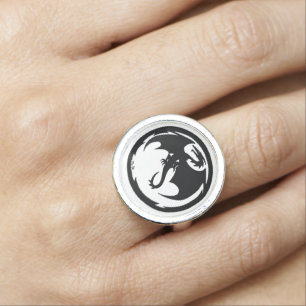 Black Dragon white sterling silver ring