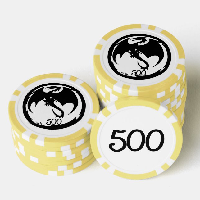 Black Dragon white yellow 500 striped poker chip (Stack)