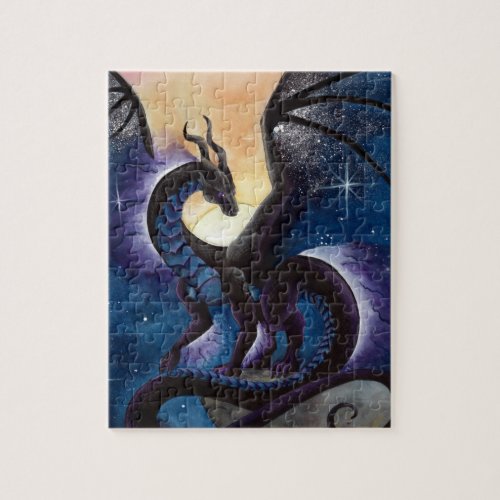 Black Dragon with Night Sky by Carla Morrow Jigsaw Puzzle