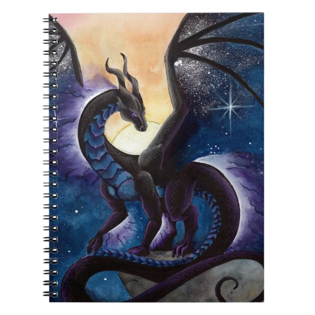 Black Dragon with Night Sky by Carla Morrow Notebook (Front)