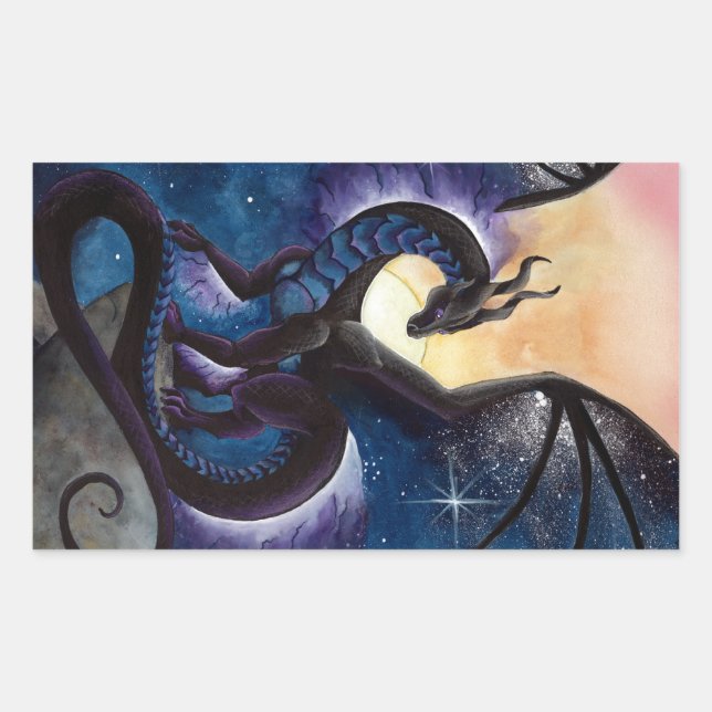 Black Dragon with Night Sky by Carla Morrow Rectangular Sticker (Front)