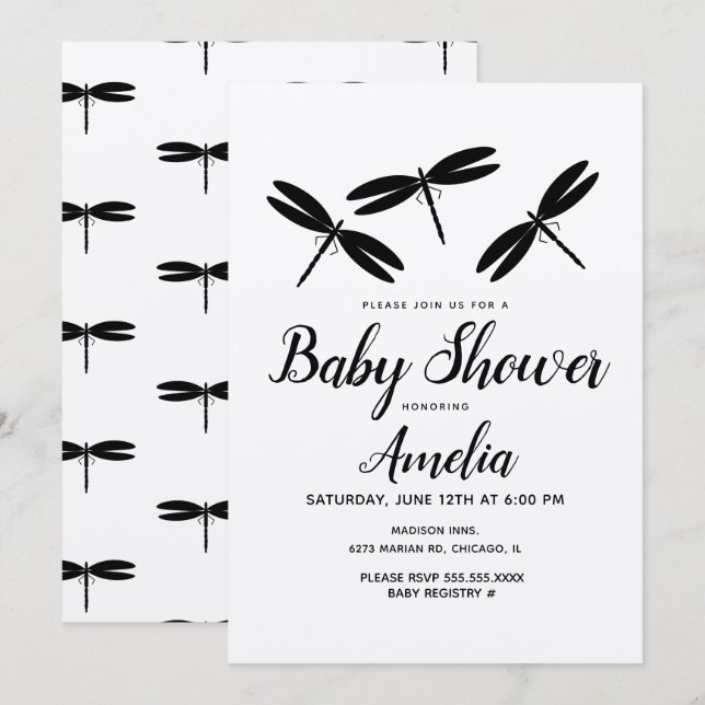 Black Dragonflies  Rustic Baby Shower   Invitation (Front/Back)