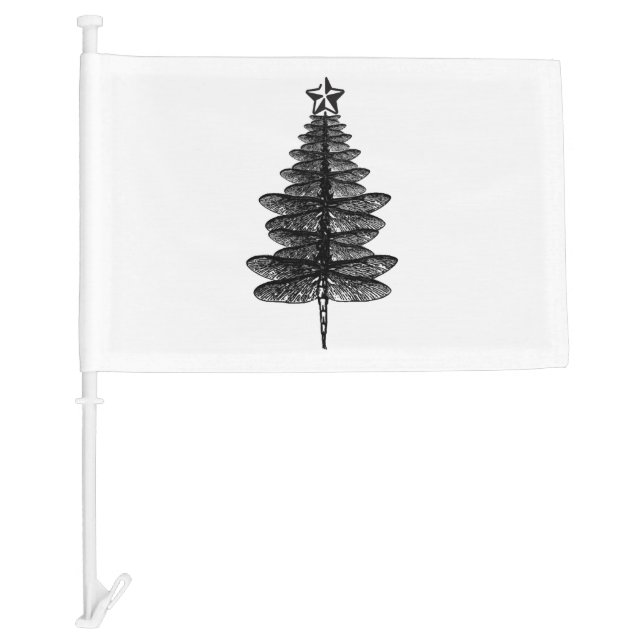 Black dragonfly christmas tree farm car flag (Front)