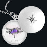 *~* Black Dragonfly Purple Roses   Locket Necklace<br><div class="desc">SILVER PLATE NECKLACE - Private necklace as you keep your intentions close to your heart. Intention Jewelry - Soothing Calming remotely energy charged JEWELRY WITH INTENTION (R) Set an intention in a positive manner such as " I AM ... ." . The energy will help you in positive Transformations. When...</div>