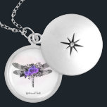 *~* Black Dragonfly Purple Roses   Locket Necklace<br><div class="desc">SILVER PLATE NECKLACE - Private necklace as you keep your intentions close to your heart. Intention Jewelry - Soothing Calming remotely energy charged JEWELRY WITH INTENTION (R) Set an intention in a positive manner such as " I AM ... ." . The energy will help you in positive Transformations. When...</div>