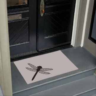 Black Dragonfly Silhouette On Grey Doormat