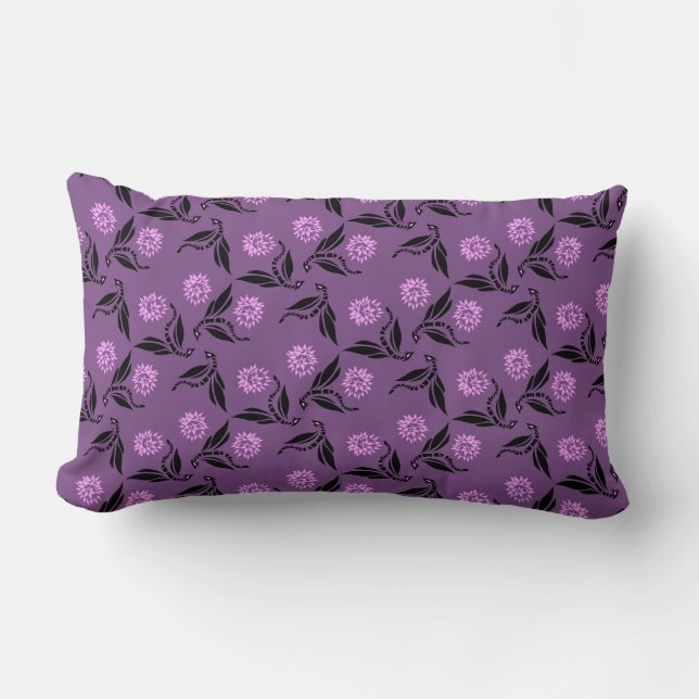Black Dragonfly with Pink Flower Pattern Lumbar Pillow (Front)