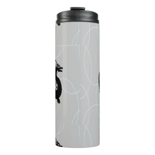 Black dragons on gray thermal tumbler