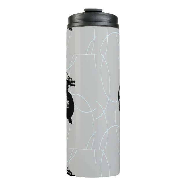 Black dragons on gray thermal tumbler (Front)