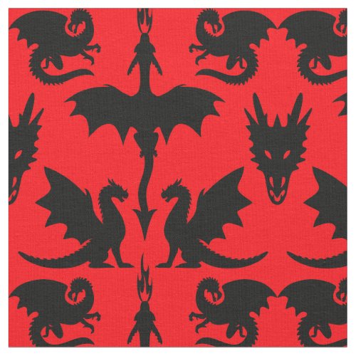 Black Dragons on Red Cheeky Witch Pagan Wiccan Fabric