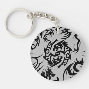 Black dragons pattern outline.b Grey BG Keychain